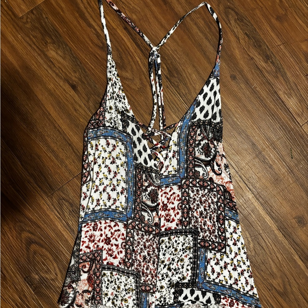 Full Tilt Blue and White Asymmetrical Camisole